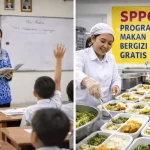 Guru honorer di ruang kelas dan aktivitas dapur SPPG Program Makan Bergizi Gratis